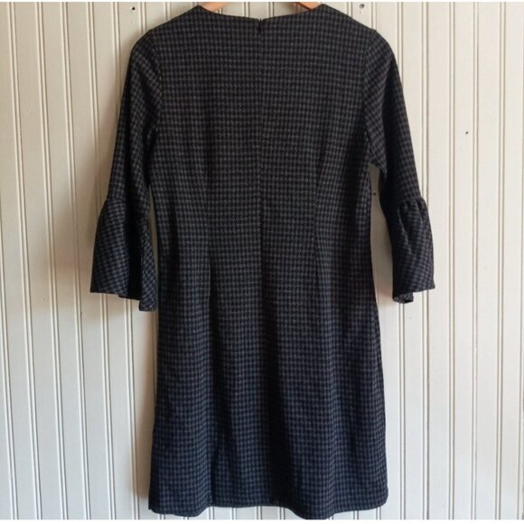 Beach Lunch Lounge Grey Plaid Sheath Dress with Bell Sleeve – Women's Dress - Picture 2 of 4